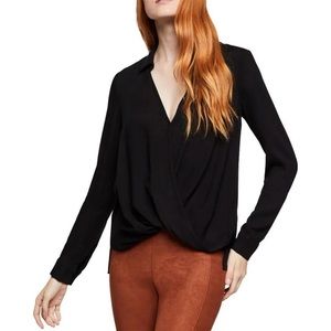 BCBGENERATION NEW Women's Black Surplice High/low Blouse